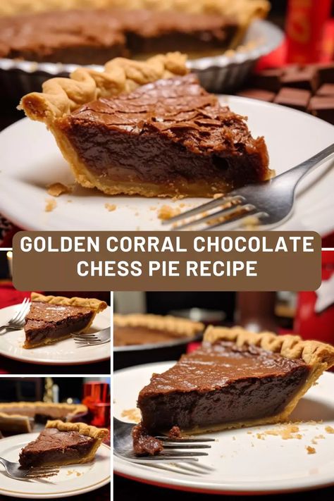 Learn how to make the famous Golden Corral Chocolate Chess Pie with this easy-to-follow recipe. This delicious dessert is perfect for special occasions or when you’re just craving something sweet. Golden Corral Chocolate Chess Pie Recipe, Chess Pies, Designer Desserts, Chocolate Chess Pie Recipe, Pie Contest, Chess Pie Recipe, Chocolate Chess Pie, Golden Corral, Buttermilk Pie