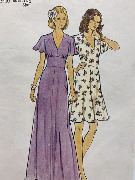 70s Dress Pattern, 70s Mode, Butterick Patterns Vintage, 1970s Sewing Patterns, Vintage Dress 70s, Gown Pattern, Vintage Dress Patterns, 1970s Dresses, Butterick Sewing Pattern