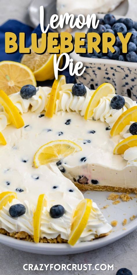 Lemon Blueberry Icebox Pie, Lemon Blueberry Meringue Pie, Blueberry Lemon Custard Pie, Blueberry Goat Cheese Pie, Lemon Blueberry Pie Recipe, No Bake Blueberry Lemon Pie, Summer Fruit Pie, Cool Pie Recipes, Summer Pies Recipes