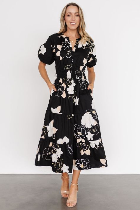 Hacienda Tiered Midi Dress | Black Multi - Baltic Born Embellished Maxi Dress, Baltic Born, Midi Dress Black, Romper Outfit, Tiered Midi Dress, Maxi Dress Navy, Velvet Fashion, Tier Skirt, Navy Floral