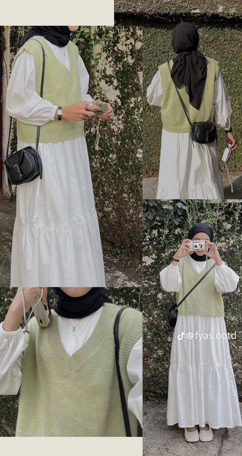 Hijabi Sweater Vest Outfit, Blouse Outfit Ideas Hijab, Plus Size Aesthetic Faceless, Outfit Rok, Korean Style Hijab, Muslimah Fashion Casual, Outfits Muslim, Outfit Hijab Casual, Stylish Outfits Casual