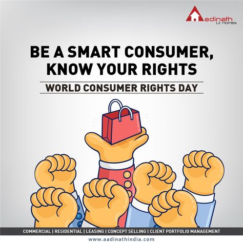 World Consumer Rights Day is observed on 15th March every year to raise awareness about the needs and rights of a consumer and to make sure that their rights are respected and protected. Know your rights, don’t be undermined. #ConsumerRightsDay #AadinathUrHomes Consumer Responsibilities Images, Consumer Rights Cartoon Images, Picture For Consumer Awareness, World Consumer Rights Day Poster, Project File Cover Ideas Consumer Awareness, Consumer Exploitation Images For Project, Front Page Ideas For Consumer Awareness, Consumer Protection Slogans, Class 10 Consumer Rights Project