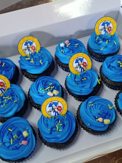 Sonic Cupcakes For Boys, Sonic The Hedgehog Cupcakes, Sonic Cupcakes, Shadow Birthday, Hedgehog Cupcake, Sonic Birthday Parties, Cap Cake, Cupcakes For Boys, 5 Birthday