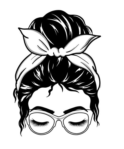 Messy bun on Behance Mom Life Drawing, Free Messy Bun Svg, Hairstyles For Long Hair Traditional, Messy Bun Drawing, Messy Bun Illustration, Gel Hairstyles, Messy Bun Svg, Mom Stickers, Hairstyles For Ladies