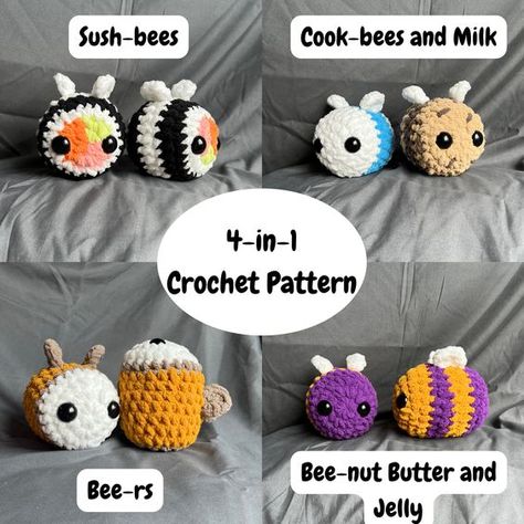 Amigurumi pattern Crochet Stick Of Butter, Bumble Bee Crochet Hat, Make Money Crocheting, Rainbow Bee Crochet, Christmas Bee Crochet, Crochet Bee Amigurumi, Fun Stuff To Crochet, Bumble Bee Crochet Pattern Free, Free Written Crochet Patterns