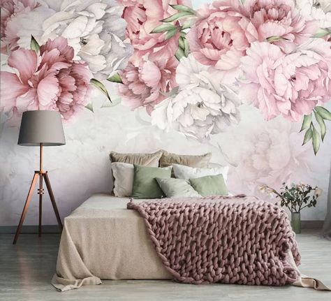 Peony Floral Wallpaper, Peony Flower Wall Mural, Removable Wallpaper, Self-adhesive Wallpaper Pink Rose Living Room - Etsy Serbia Bathroom Eith Pink Large Floral Wallpaper, Nursery Mural, Peony Wallpaper, Bright Paintings, Kids Room Wallpaper, Removable Wall Murals, Pink Peony, Rose Wallpaper, Vinyl Wallpaper