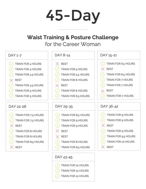 45-day waist training and posture improvement challenge Posture Challenge, Waist Training Workout, Posture Improvement, Corset Training, Sport Nutrition, Desk Job, Training Schedule, Waist Training Corset, Weights For Women