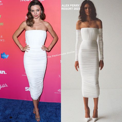 Miranda Kerr White Dress, Unconditionally Katy Perry, Perry White, White Strapless Dress, Alex Perry, Phoebe Tonkin, Draped Top, Usa Art, Floor Length Skirt