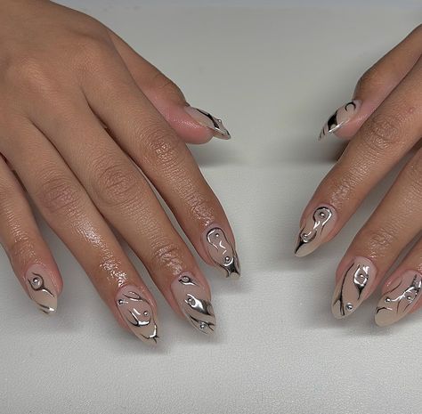 clean isolated chrome 🩶⛓️ - - - #nailsofinstagram #nailsnailsnails #gelxnails #gelxfresno #fresnonails #nailinspo #nailsart #chromenails #explore Gel X Silver Chrome Nails, Silver Chrome Nails With Gems, Isolated Chrome Nails, Silver Chrome Cross Nails, Sliver Chrome Nails French Tip, Silver 3d Chrome Nails, Chrome Nails, Nail Inspo, Nail Art