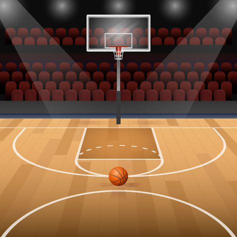 Basketball Court With Basketball Vector Illustration - Download Free Vectors, Clipart Graphics & Vector Art Basketball Court Illustration, Baseball Gnome, Basketball Park, Basketball Vector, Basketball Boyfriend, Basketball Painting, Basketball Tattoos, Football Background, Boho Background