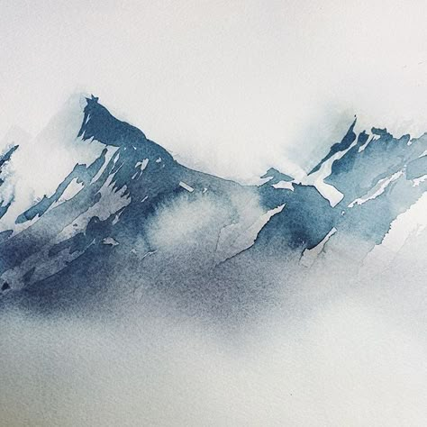 Misty mountains painted in watercolors Drawing Mountains, Mountains Drawing, Real Painting, Mountain Drawing, Art Painting Tools, Painting Courses, Ikea Shelves, Winter Watercolor, Watercolour Inspiration