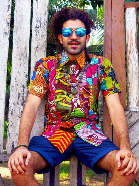 Colour Me Crazy  Men's Shirt  African wax print by AshantiEmpress African Shirt, African Print Shirt, Printed Shirts Men, Festival Shirt, Recycled Clothing, Patchwork Shirt, Crazy Patchwork, Shirt Colour, African Shirts