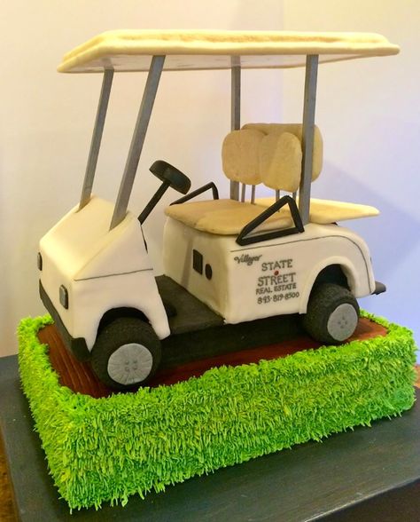 Golf Cart Cake Golf Cart Cake Ideas, Golf Cart Cake, Cake Landscape, Cakepops Ideas, Male Cakes, Golf Themed Cakes, Motorbike Cake, Groom Cakes, Golf Birthday Cakes