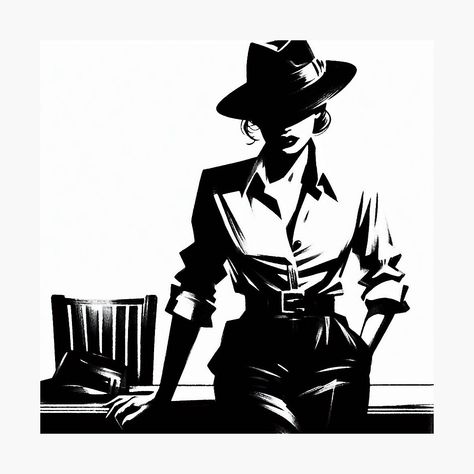 Get my art printed on awesome products. Support me at Redbubble #RBandME: https://www.redbubble.com/i/photographic-print/Noir-Crime-Black-and-White-Woman-by-RESToRAPTOR/157688041.6Q0TX?asc=u Female Spy Art, Noir Comic Art, Black And White Comic Art, Black And White Reference, Mafia Woman, Mystery Woman, Noir Detective, Retro Black And White, Noir Art