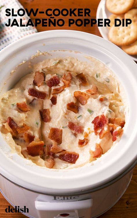 Slow Cooker Jalapeño Popper Dip Will Disappear Immediately At Any PartyDelish Slow Cooker Jalapeno Popper Dip, Crock Pot Jalapeno Popper Dip, Crockpot Jalapeno Popper Dip, Make Ahead Dips, Jalapeno Popper Dip Recipe, Slow Cooker Dips, Small Slow Cooker, Jalapeno Popper Dip, Popper Dip