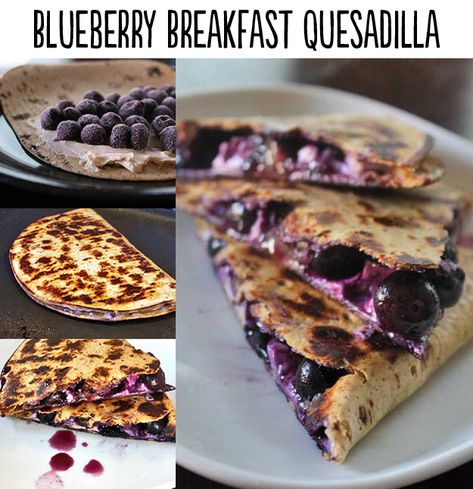 Sweet Breakfast Quesadilla, Blueberry Quesadilla, Blueberry Tortilla, Breakfast Queso, Sweet Quesadilla, Quesadilla Ideas, Quesadilla Breakfast, Banana Quesadilla, Breakfast Quesadillas