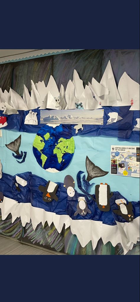 Antarctica Art For Kids, Antarctica Bulletin Board, Antarctica Classroom Decorations, Arctic Habitat, Winter Bulletin, Winter Bulletin Boards, Reading Adventure, Winter Project, Cultural Events