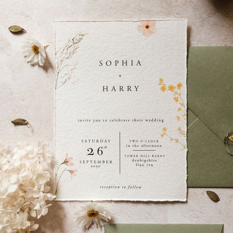 Pressed Flowers Wedding, Garden Invitation, Safe The Date, Wildflower Invitation, Pretty Wedding Invitations, Pretty Invitations, Wedding Invitation Floral, Floral Wedding Invitation Suite, Green Envelope