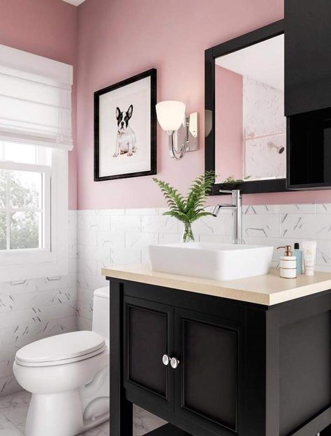 Bathroom Schemes, Bathroom Elements, Restroom Ideas, Pink And Black Bathroom, Bathroom Simple, Utility Area, Bathroom Pink, Tilt Mirror, Girly Bathroom