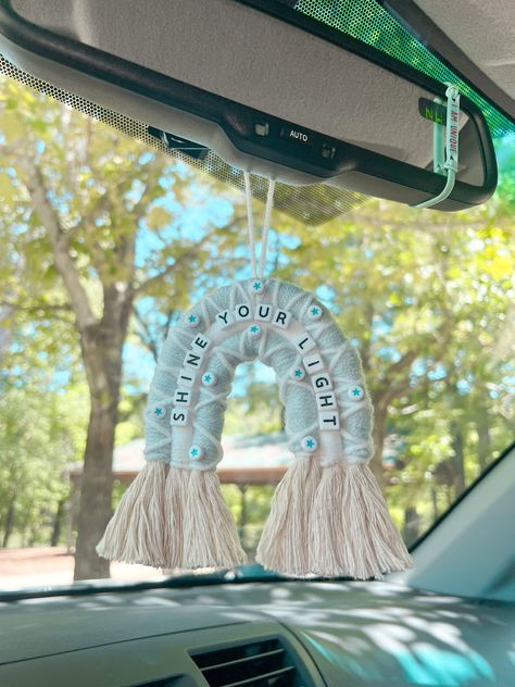 Macrame Rainbow Car Charm, Rainbow Car Charm, Rainbow Car, Car Aesthetics, Mirror Car Accessories, Car Deco, Accessories Wall, Macrame Rainbow, Cute Candles