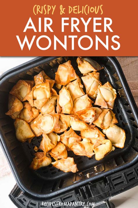 Folding wontons is the most difficult part of this cream cheese wonton recipe and even that is easy. You will love making wontons in air fryer for an easy appetizer. Click through to get the awesome air fryer cream cheese wontons recipe!! #airfryer #friedwontons #wontons Air Fryer Wonton Recipes, Wontons In Air Fryer, Cheese Rangoon Recipe, Air Fryer Wontons, Air Fryer Cream Cheese, Wonton Recipe, Wonton Wrapper Recipes, Rangoon Recipe, Cheese Wontons