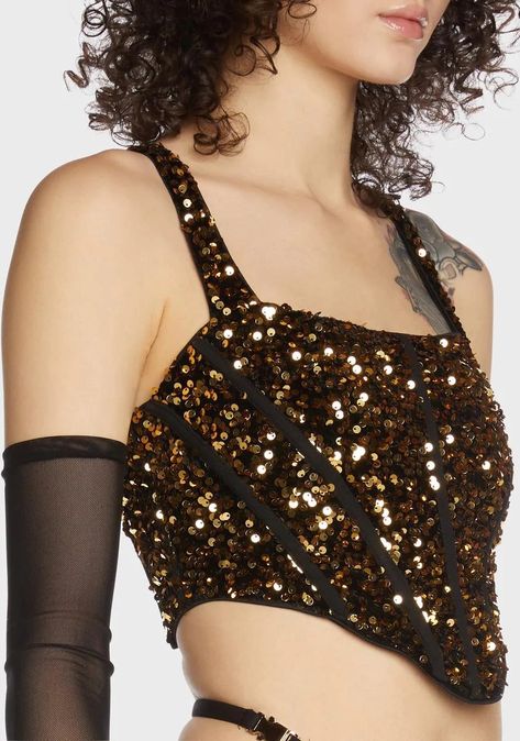 Glove Top, Sequin Corset, Gold Crop Top, Gold Sequin Top, Mesh Gloves, Gothic Boots, Modern Womens Fashion, Mesh Jacket, Punk Boots