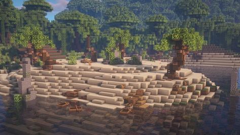 Minecraft Small beach/island build Minecraft Beach Path, Minecraft Beach Terraforming, Minecraft Tropical Island, Minecraft Beach Builds, Minecraft Civilization, Minecraft Beach Ideas, Beach Minecraft, 3d Pyssla, Minecraft Nature