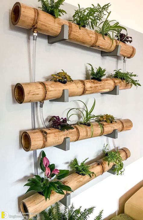 30 The Most Creative Planters Made Out Of Bamboo - Engineering Discoveries Creative Planters, Best Office Plants, Bamboo Diy, Creative Planter, Bamboo Planter, نباتات منزلية, Bamboo Decor, Bamboo Art, Hanging Plants Indoor