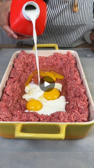 This meatloaf dish broke the internet. | This meatloaf dish broke the internet. This original video is produced by Ryan R, Rick Lax, and Network Media LLC. This video was filmed and edited by... | By Chris & Ryan | Facebook Lazy Dish Meatloaf, Meatloaf Videos, Meatloaf Recipe Video, Creamy Cheesy Potatoes, Meet Recipe, Oven Meals, Chris Ryan, Celiac Recipes, Classic Meatloaf Recipe