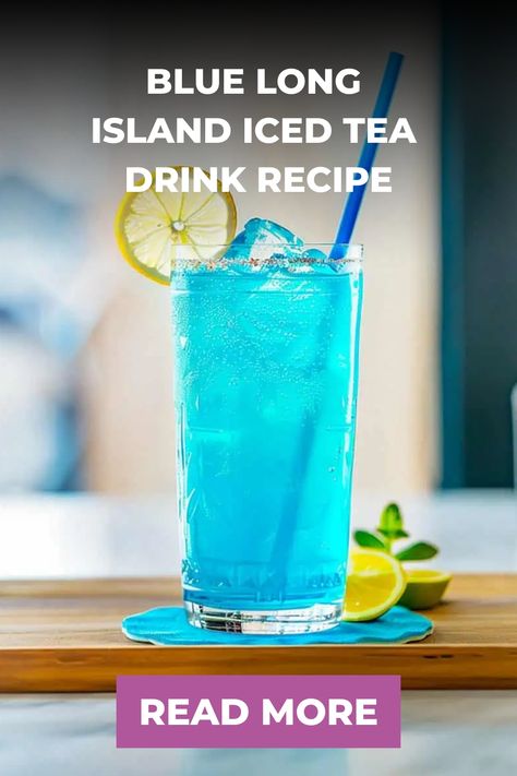 Discover a refreshing twist with the Blue Long Island Iced Tea! This unique cocktail blends the classic white liquors of a traditional Long Island Iced Tea with vibrant blue curacao and a simple DIY sour mix. Elevate your next gathering and impress your guests with this easy and colorful upgrade. Cheers to delicious sips and good times ahead! Blue Long Island Iced Tea, Long Island Drink Alcohol, Blue Long Island Iced Tea Recipe, Alcoholic Iced Tea, Long Island Cocktail, Blue Long Island, Blue Curacao Drinks, Long Island Iced Tea Recipe, Long Island Tea