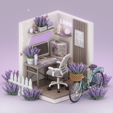 Lavende Vibes,  on ArtStation at https://www.artstation.com/artwork/RKngam Blender 3d Illustration, 3d Isometric Room, My Amazing Boyfriend, Isometric Room, Blender Art, Girly Vibes, 3d Isometric, 3d Blender, Creative Lifestyle