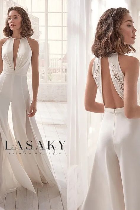 Bride Jumpsuit, Bridal Jumpsuit, Wedding Jumpsuit, Backless Jumpsuit, Wedding Dress Fabrics, فستان سهرة, Bride Gowns, One Piece Outfit, Jumpsuit Fashion