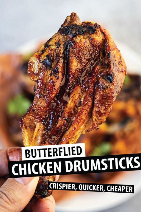 Butterflied Chicken Drumsticks Airfryer, Chicken Legs Butterfly, Butterfly Chicken Legs On The Grill, Grilled Butterfly Chicken Drumsticks, Chicken Drumstick Butterfly, Split Chicken Legs Recipes, Butterflied Chicken Drumsticks Oven, Grilled Butterflied Chicken Drumsticks, Butterfly Drumsticks Air Fryer