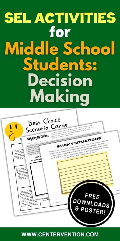 Middle School Counseling Lessons, Social Emotional Learning Middle School, Decision Making Activities, Empathy Lessons, School Counselor Lessons, Middle School Counselor, School Counseling Activities, Elementary School Counselor, Middle School Counseling