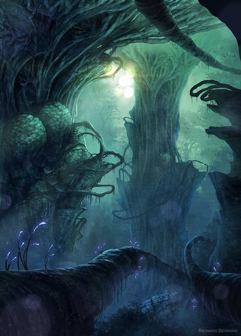 Underground Mushroom Forest, Underground Forest, Alien Forest, Illustration Fantasy, Rpg Map, Landscape Concept, Alien Planet, Fantasy Forest, Alien Worlds