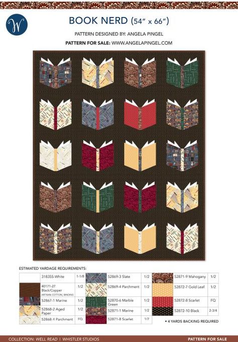 Book Nerd (54 x 66) Library Book Quilt Pattern, Book Nerd Quilt Pattern Free, Book Nerd Quilt, Nerd Quilt, Book Quilt Pattern, Book Quilts, Quilt Shops, Fabric Stores, Windham Fabrics