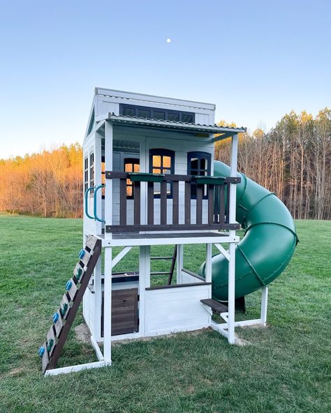 Weekend retreat! Cozy Escape Playhouse @foreverfarmhaus Cozy Escape Playhouse, Cafe Window, Play Area Backyard, Covered Deck, Play Structure, Backyard Playground, Fun For Kids, Play Kitchen, Play Area