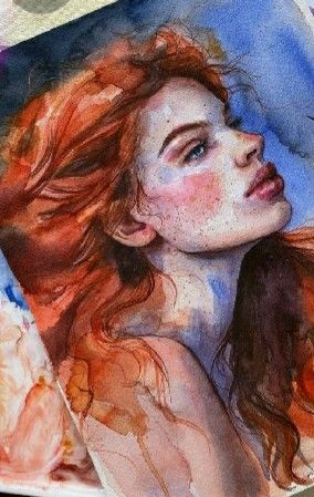 Watercolor Art Face, Watercolor Portrait Painting, Soyut Sanat Tabloları, Painting Of Girl, Arte Sketchbook, Arte Inspo, Redhead Girl, Art Inspiration Painting, Painting Art Projects