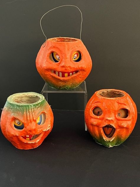 Vintage Pumpkin, Paper Mache Pumpkin Head Costume Diy, Paper Mache Jack O Lantern, Paper Mache Pumpkin Head, Vintage Paper Mache Pumpkins, Vintage Halloween Pumpkins Paper Mache, Vintage Halloween Crafts, Pumpkin Inspiration, Paper Mache Pumpkins