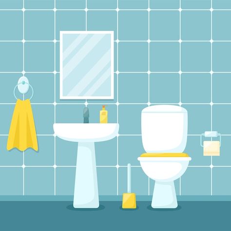 Wallpaper Ideas Bathroom, Toilet Illustration, Bathroom Illustration, Bathroom Drawing, Paint Colors Bathroom, Tile Bathrooms, Cartoon Bathroom, Sink Mirror, Tile Ideas Bathroom