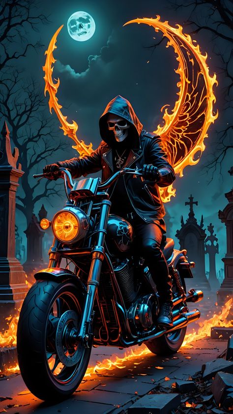 Biker Art Wallpaper, Skull On Motorcycle, Ghost Rider Wallpapers, Welding Logo, Biker Halloween, Skull Artwork Illustrations, America Flag Wallpaper, Skull Tattoo Flowers, Colorful Skull Art