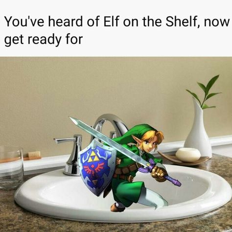 You've heard of Elf on a Shelf,  now get ready for...... Holiday Memes, Hyrule Castle, Zelda Funny, Legend Of Zelda Memes, Zelda Botw, Legends Of Zelda, Video Game Memes, School Holiday, Zelda Breath Of The Wild