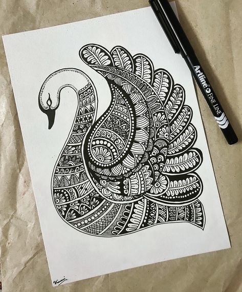 Sometimes you win, sometimes you learn. My first attempt at making a swan mandala art. Mandala Bird Drawing, Swan Mandala Art, Doodle Art Birds, Bird Mandala Art, Swan Drawing, Mandala Sketch, Optical Illusion Drawing, Easy Mandala Drawing, Boho Art Drawings