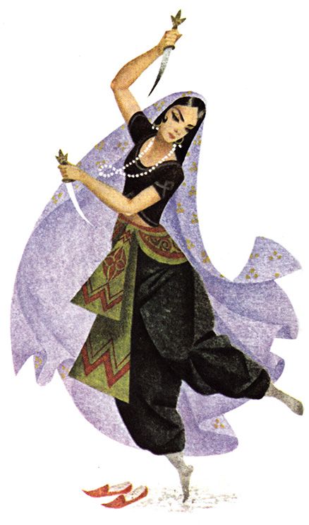 Morgiana from Ali Baba and the Forty Thieves-I enjoyed this story! Morgiana is a bad ass! This story should be called Morgiana and the Forty Thieves or Morgiana Saves Ali Baba's Ass Yet Again 😂 Great story and gives a little glimpse into Arabic culture. I listened to the audio version by BJ Harrison which I highly recommend! Audio book is only 1.5 hours long, a very quick read. || Severino Baraldi, Ali Baba and The Forty Thieves Ali Baba And The Forty Thieves, Severino Baraldi, Arabic Culture, South Asian Art, Fairy Tale Illustration, Ali Baba, Iranian Art, Audio Book, Indian Art Paintings