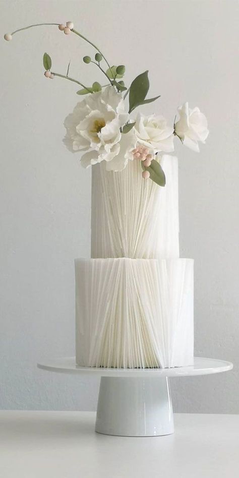 Modern Cake Stand Wedding, Striped Wedding Cake, Wedding Cake With Flowers, Contemporary Wedding Cakes, Monochromatic Wedding, Cake With Flowers, Pretty Wedding Cakes, The Wedding Cake, Dream Wedding Cake