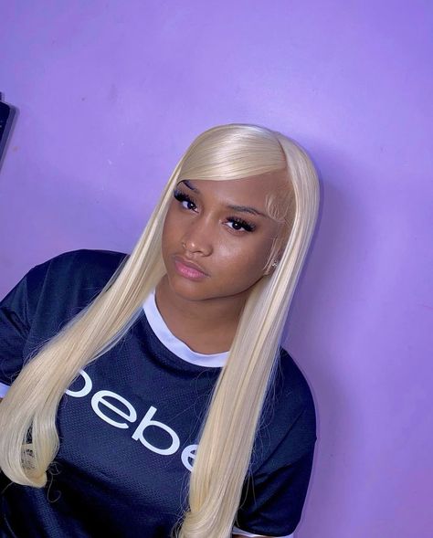 @ alluringhands_ Blonde Bangs, Straight Blonde Hair, Blonde Lace Front Wigs, Dope Hairstyles, Hair Straight, Lace Hair, Side Part, Baddie Hairstyles, Long Blonde Hair