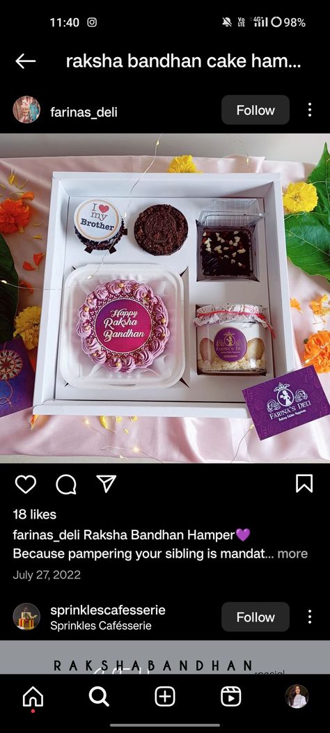 Rakhi Cake Hampers, Rakhi Cake Designs, Tastemade Recipes, Sweet Dishes Recipes, Happy Rakshabandhan, Raksha Bandhan, Box Cake, Bento Box, Mini Cakes