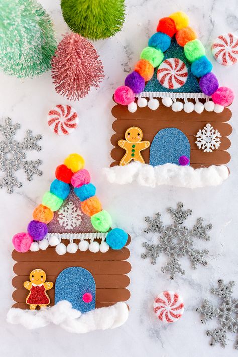 Popsicle Stick Gingerbread House, Made To Be A Momma, December Crafts, Gingerbread Crafts, Preschool Christmas Crafts, Toddler Arts And Crafts, Christmas Arts And Crafts, Festive Crafts, Recipes Sweet