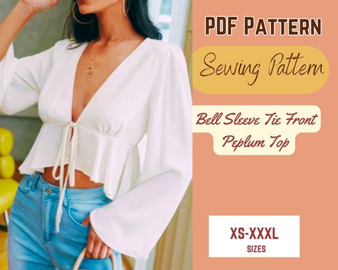 Flowy Blouse Sewing Pattern, Flowy Top Pattern, Linen Top Sewing Pattern, Tie Front Top Pattern, Wrap Top Sewing Pattern, Wrap Top Pattern, Blouse Sewing Pattern, Concert Ideas, Blouse Sewing