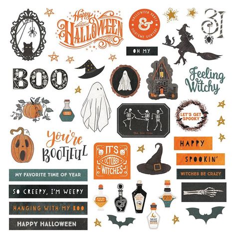 This is for one 12x12 inch sheet of stickers from the Photoplay line Trick or Treat Halloween edition. There are 20+ stickers per sheet. Ghost Stickers Printable, Halloween Scrapbook Stickers, Halloween Printable Stickers, Halloween Stickers Cute, Halloween Sticker Sheet, Printable Stickers For Scrapbook, Halloween Scrapbook Pages, Halloween Sticker Ideas, Halloween Journal Ideas